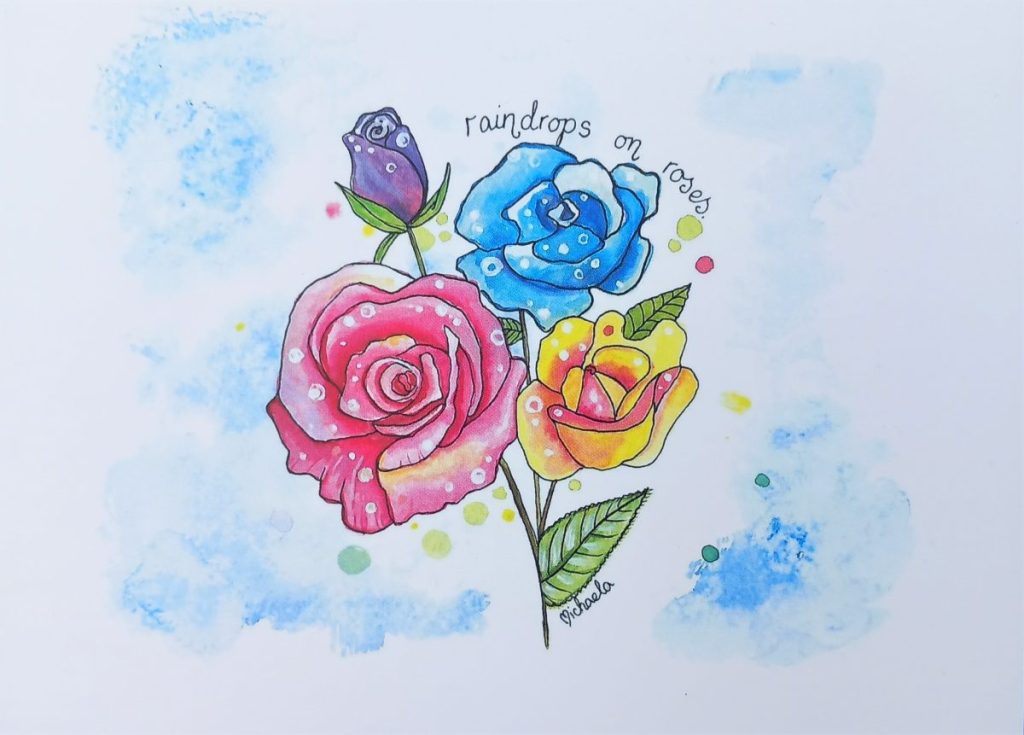 The Sound of Musings Postcard - Roses and Raindrops